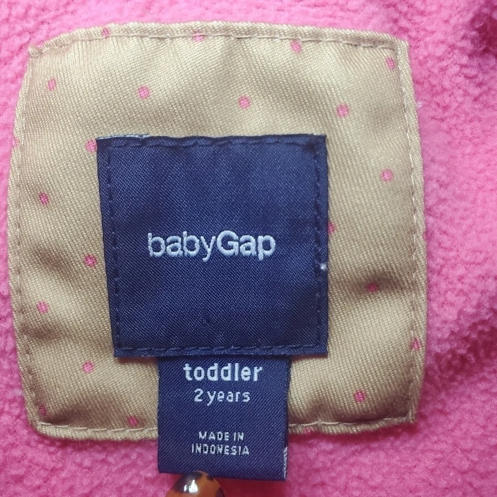 Baby Gap Toddler Girls Tan With Pink Polka Dot Hooded Jacket Sz 2